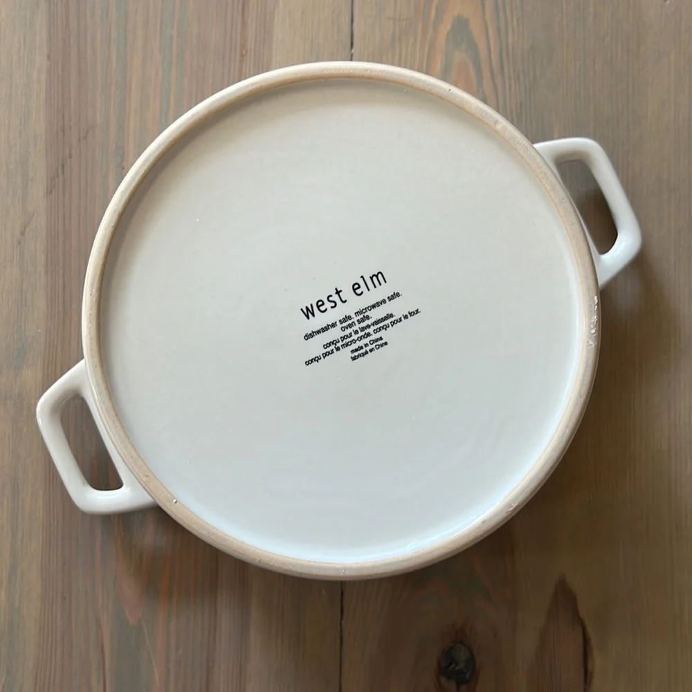 West Elm White Ceramic Covered Casserole Dish with Handles